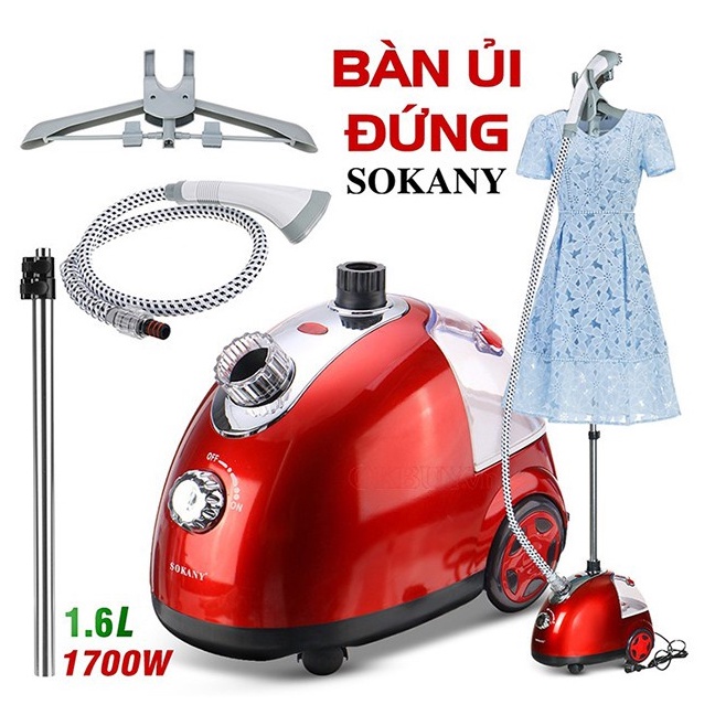 Bàn ủi hơi nước cây đứng Sokany 1700W là thẳng mọi loại vải, chế độ an toàn chống quá nhiệt