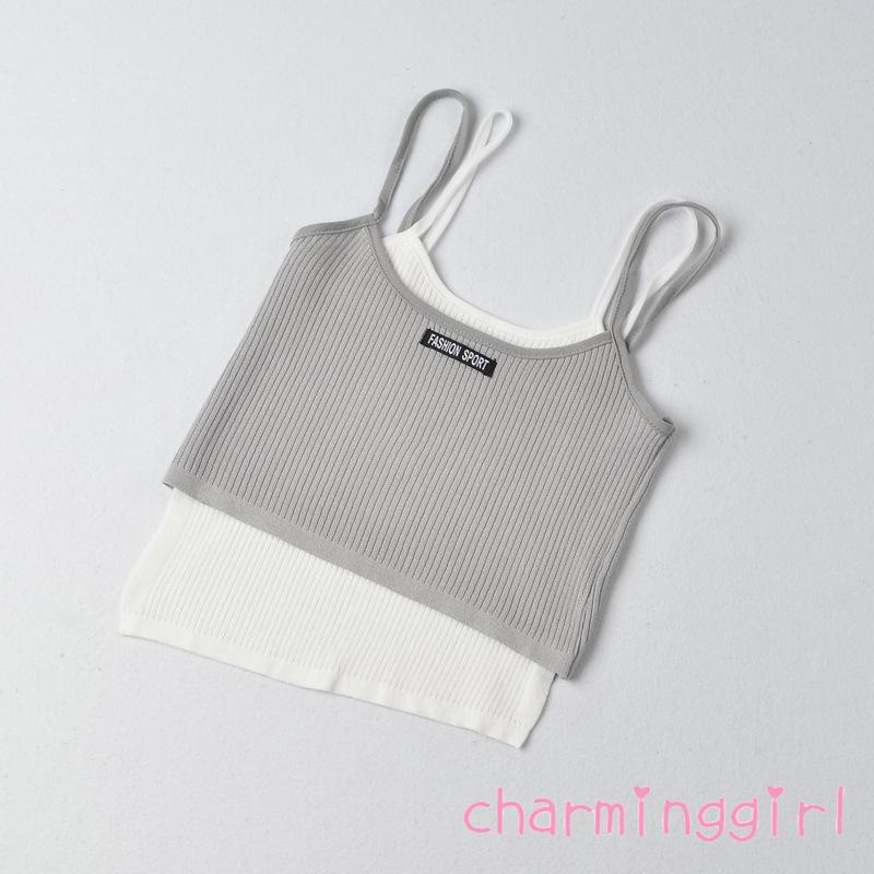 Áo Hai Dây Cổ Chữ U Giả Hai Mảnh Màu Sắc Thời Trang Mùa Hè Cho Nữ