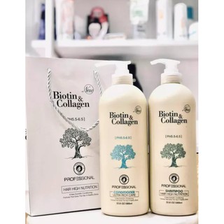 [AUTH CHÍNH HÃNG] Cặp DẦU GỘI XẢ BIOTIN trắng COLLAGEN 1000ml (SẴN HÀNG)