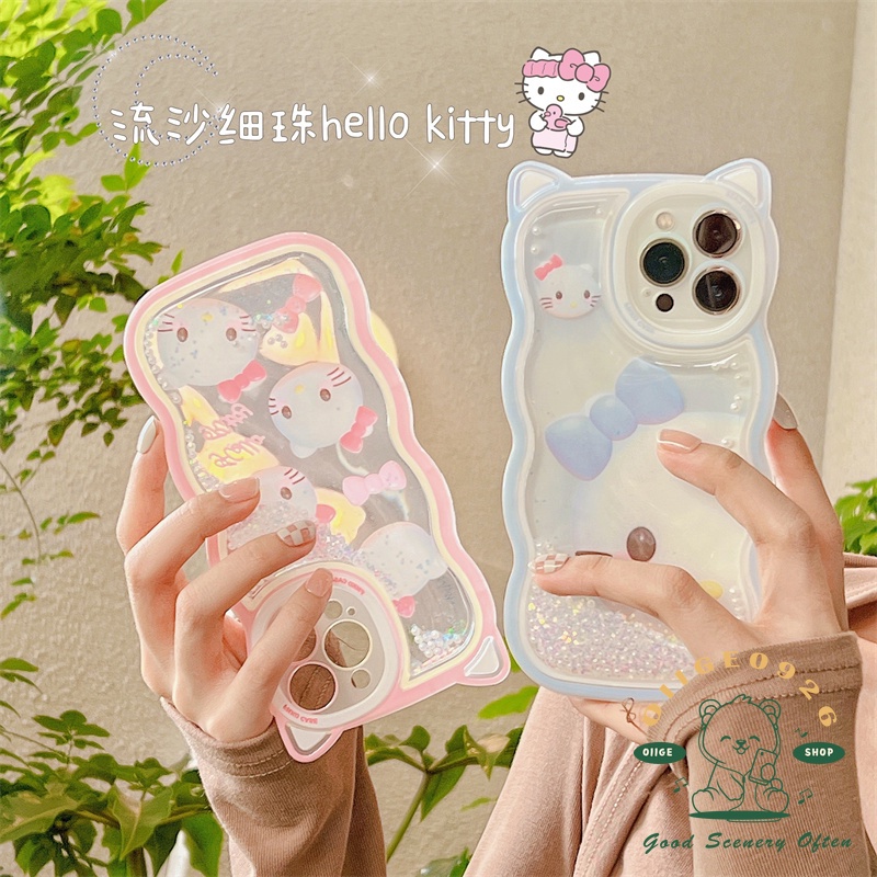 Ốp Điện Thoại TPU Hình Tai Mèo Có Nước Kim Tuyến Cho Iphone 13 12 / 11 Pro Max / Xs Max Xr X hello kitty