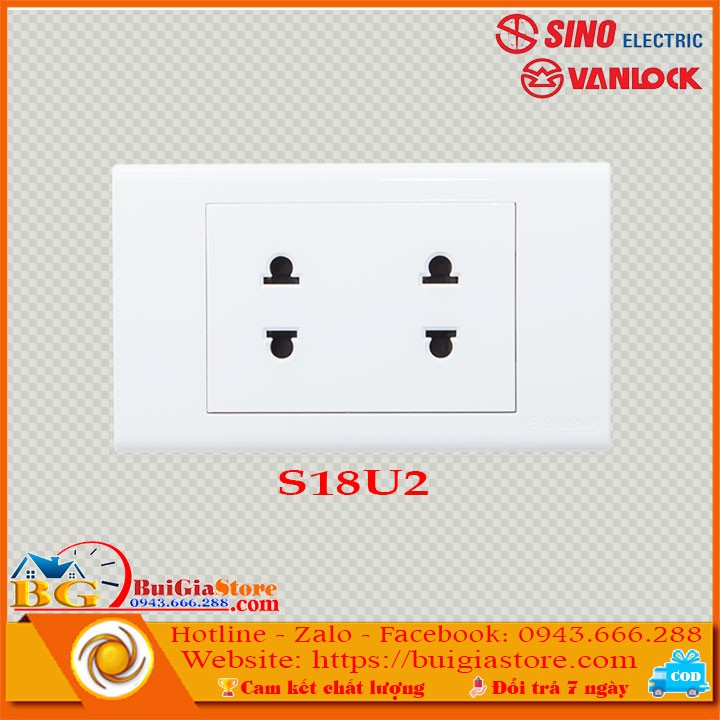 Mặt 2 ổ cắm 2 chấu 16A SIno - Vanlock S18U2 (Seri S18)