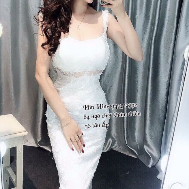 Đầm body ren lông vũ