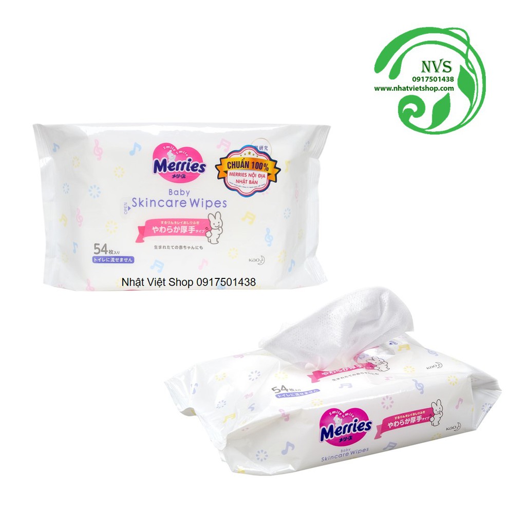 Combo 3 Gói Khăn Giấy Ướt Merries Baby Skincare Wipes (54 miếng/gói x 3)