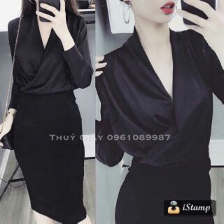 Áo sơmi lụa vạt chéo
