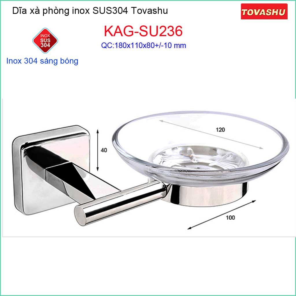 Dĩa xà phòng Tovashu KAG-304SU236, kệ xà bông cục inox SUS304 Nhật cao cấp