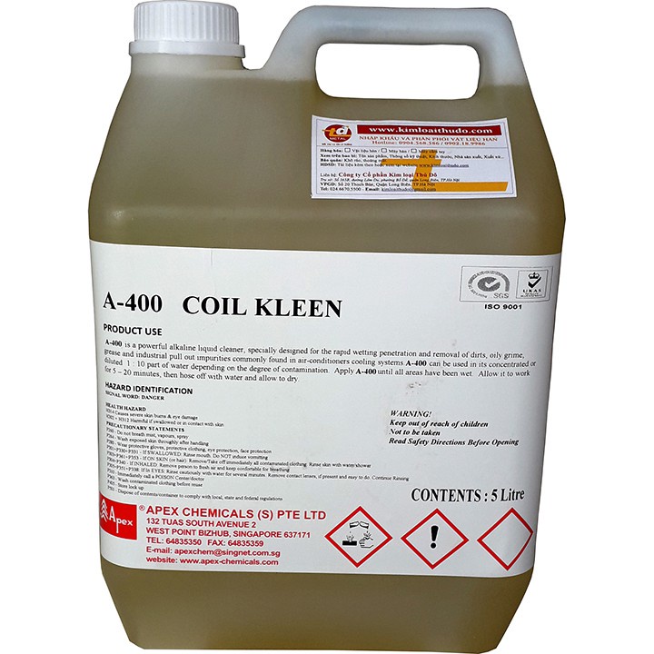 Can nước rửa chất tẩy COIL KLEEN A400 5 lít rửa vệ sinh hệ thống máy điều hòa không khí, dàn lạnh, dàn nóng điều hòa