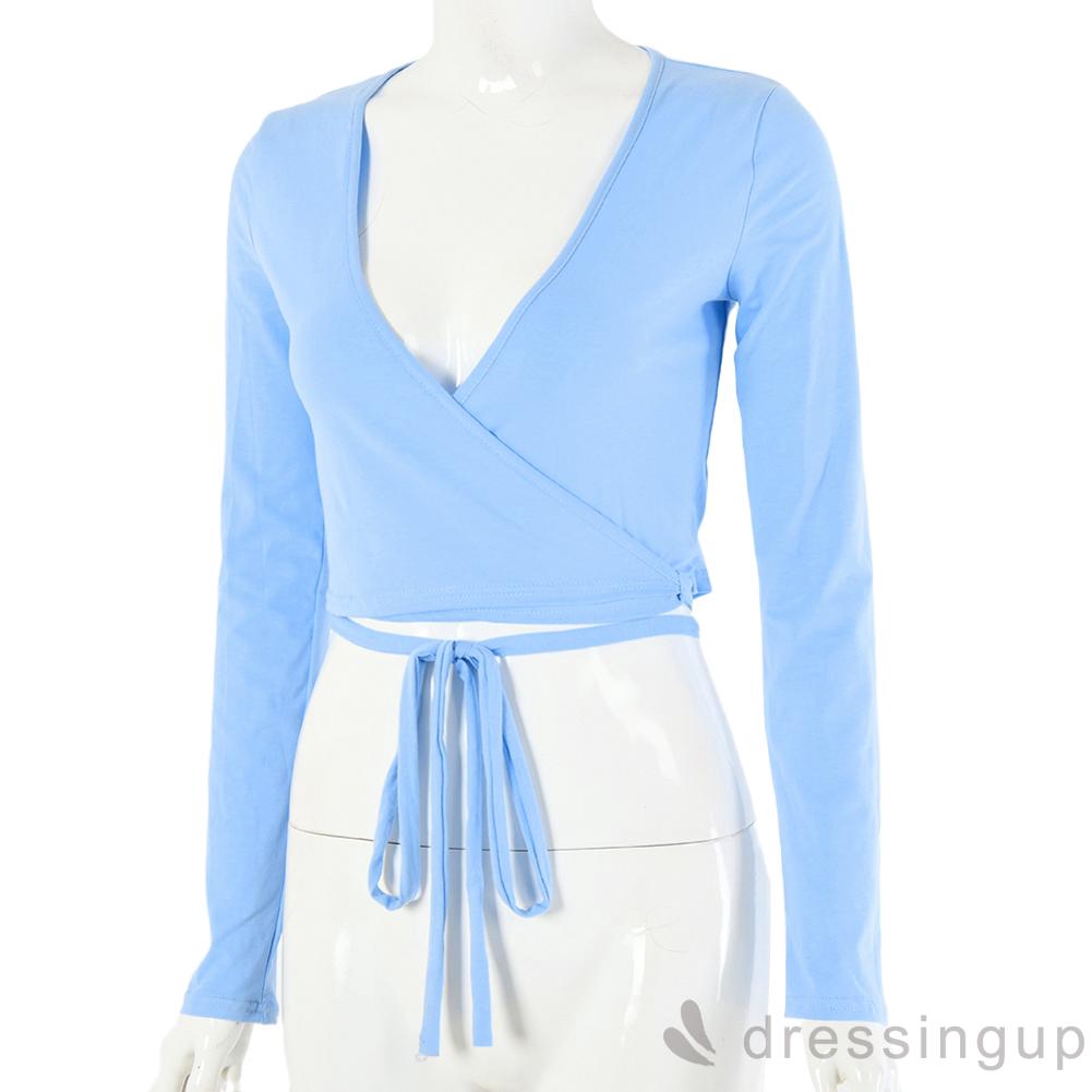 Áo Nữ Tay Dài Cổ Chữ V Xẻ Sâu Gợi Cảm