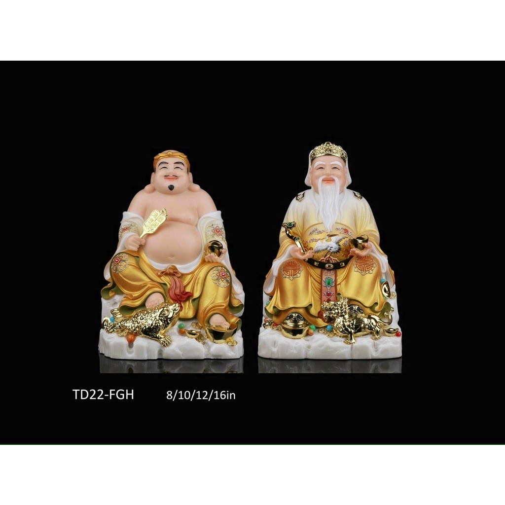Cặp Thần Tài Thổ Địa Màu Gấm Hoa Thủ Công - Tài Địa Bột Đá 8 in - 20cm cao cấp
