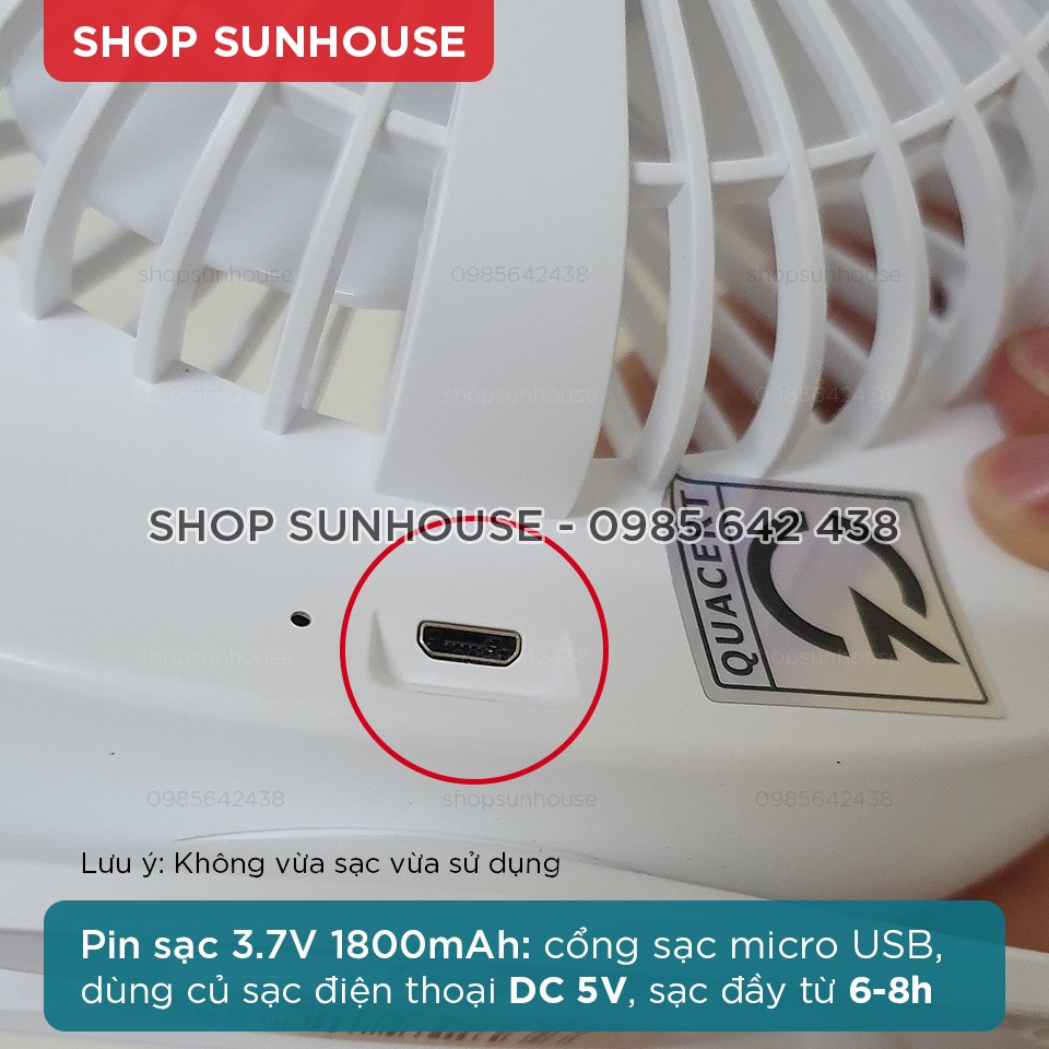 Quạt tích điện mini SUNHOUSE SHD7110 công suất 10W pin sạc