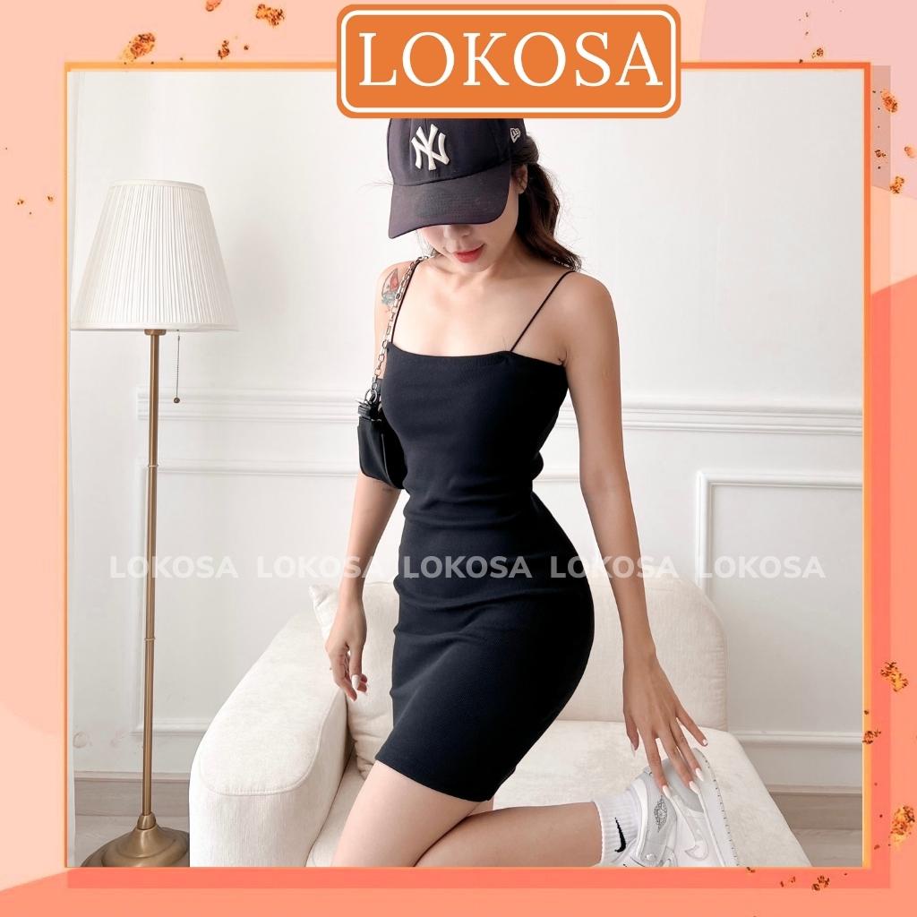 Váy Body 2 Dây LOKOSA Đầm Ôm Body Sợi Bún Dáng Dài Sexy Dự Tiệc Cưới Thun Gân Màu Đen Trắng VD059 | BigBuy360 - bigbuy360.vn