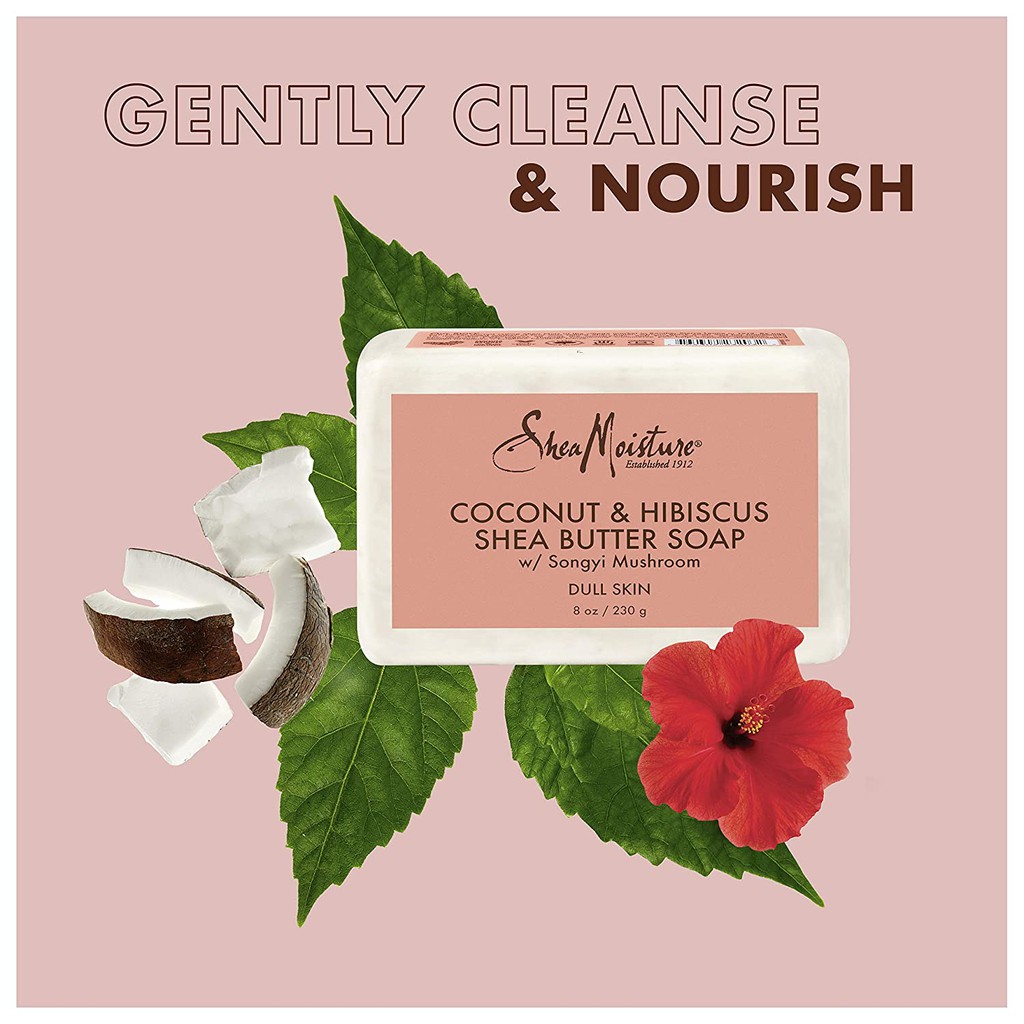 Shea Moisture xà phòng dưỡng cho da xỉn màu COCONUT &amp; HIBISCUS Shea Butter Soap 230gram