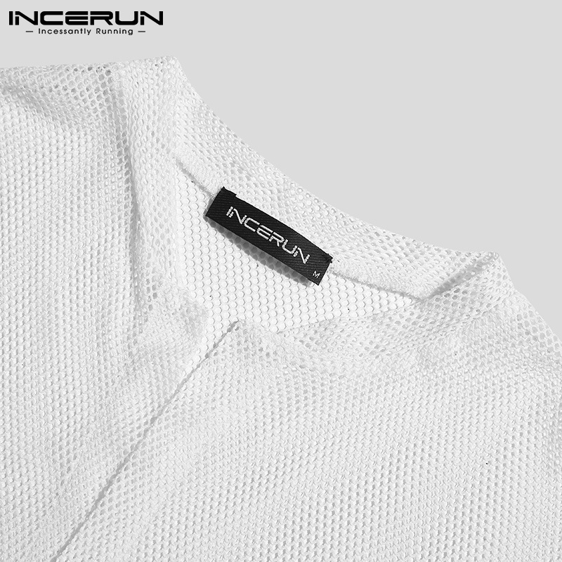 Áo liền quần INCERUN dáng ngắn tay ngắn phối lưới xuyên thấu phong cách mùa hè quyến rũ dành cho nam