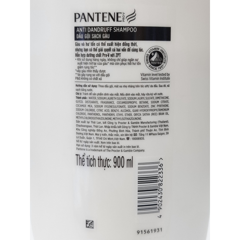Dầu Gội Ngăn Rụng Tóc Sạch Gàu Pantene Shampoo 900ml