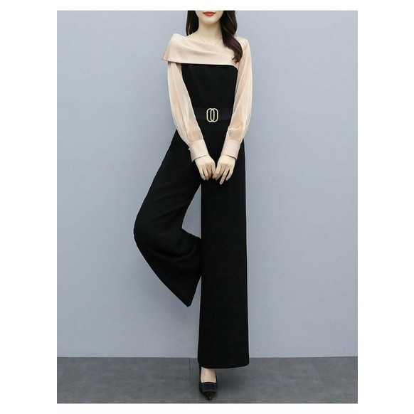 Hàng nhập - Jumpsuit dài cổ thuyền sang trọng, bộ jum đồ bay lụa phối tay voan