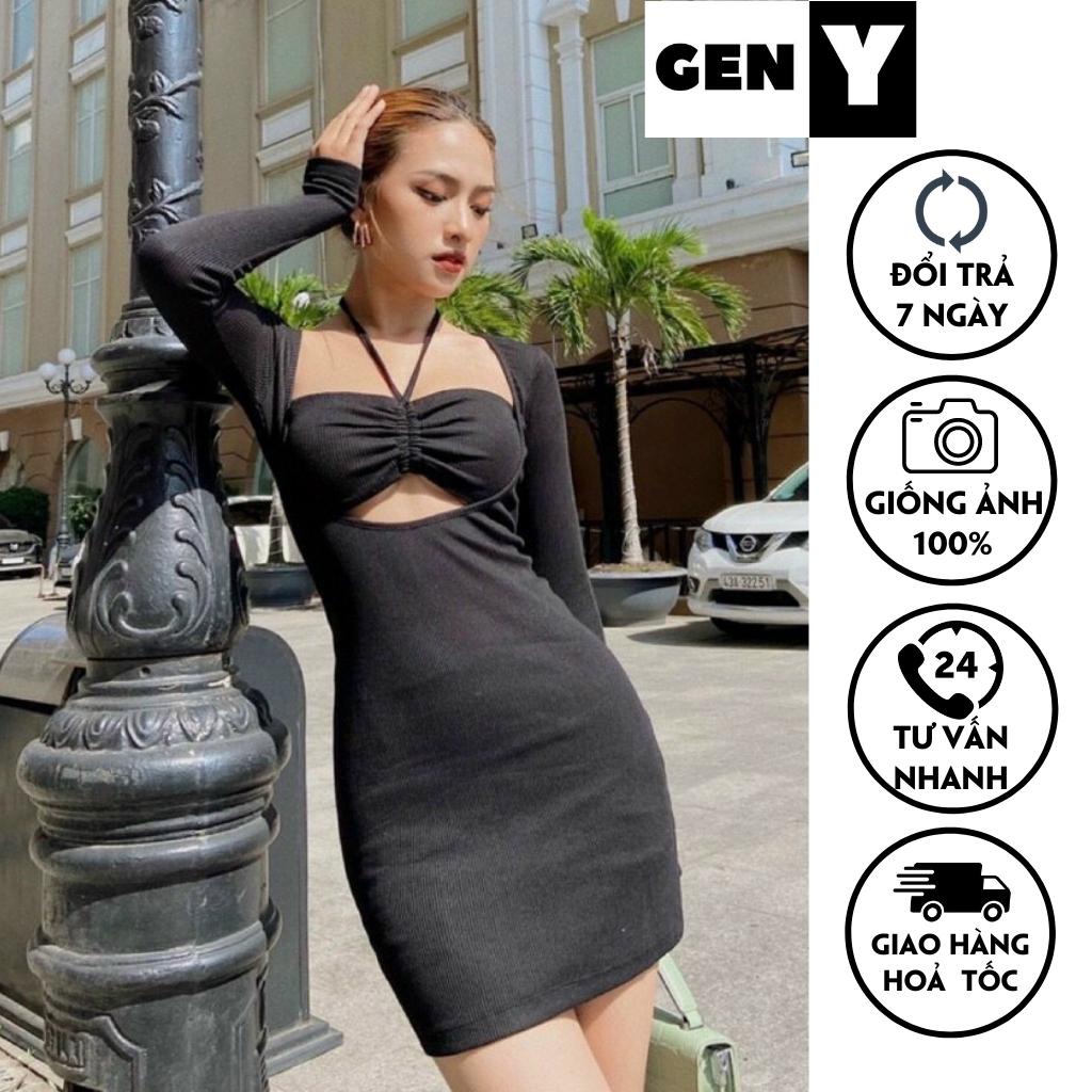 [QUÀ TẶNG 1 VIÊN KẸO BẠC HÀ] Đầm body sexy 2 dây hở ngực có mút GenY, Váy ôm body nữ màu đen cực xinh | BigBuy360 - bigbuy360.vn