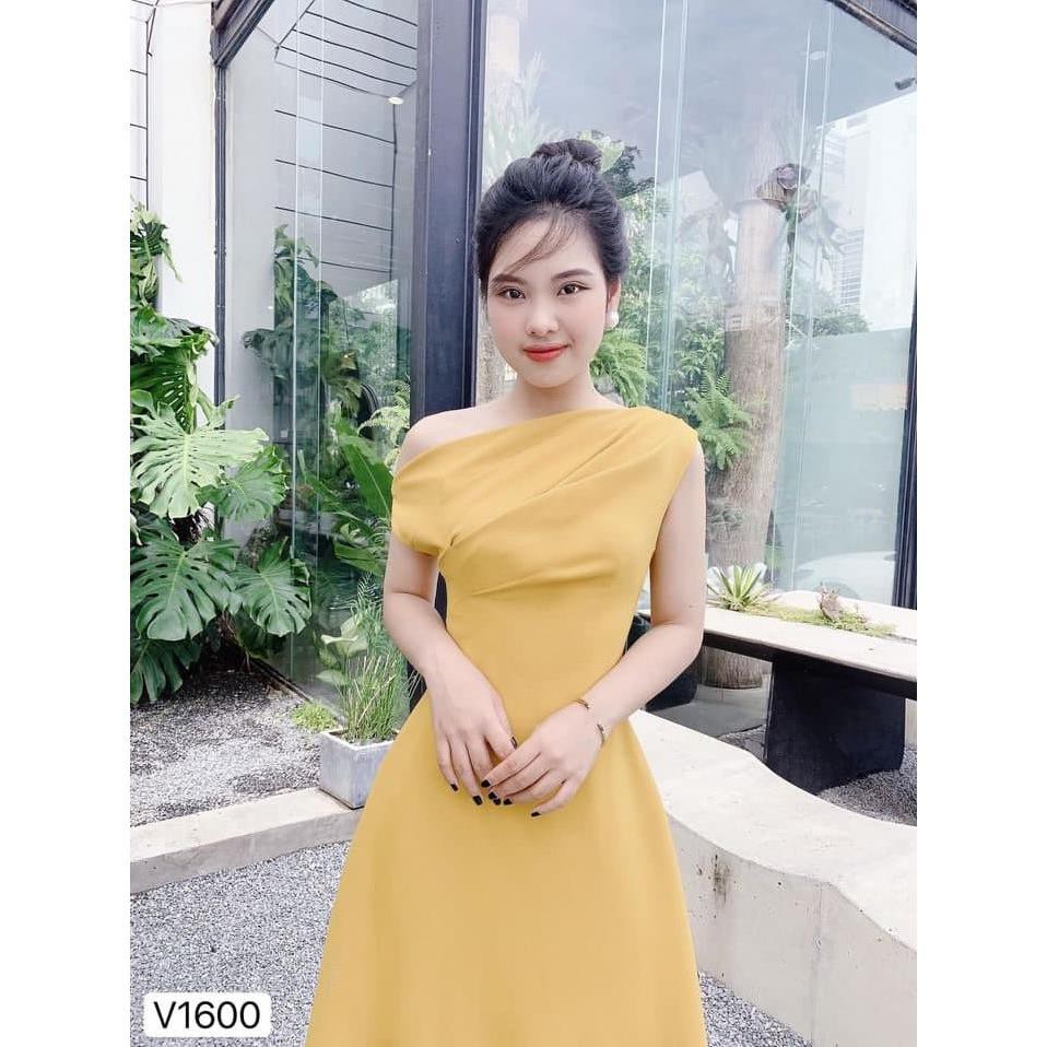 [VÁY ĐI TIỆC CƯỚI CAO CẤP] Đầm vàng lệch vai thiết kế xếp ly độc đáo sang lạ | BigBuy360 - bigbuy360.vn