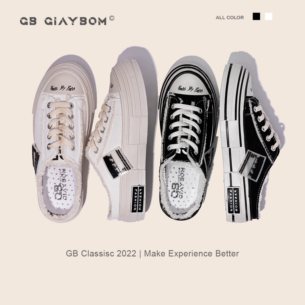 Giày Sục Thể Thao Nữ Giày BOM Sneaker Vải Canvas Rách Viền Màu Đen Kem Hot Trend Mới Nhất giayBOM GB Classics B1415