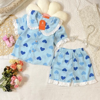 Bộ Quần Áo Ngủ Pijama Cộc Cổ Bèo Lụa Mango Tay Bồng Dành Cho Bé Gái