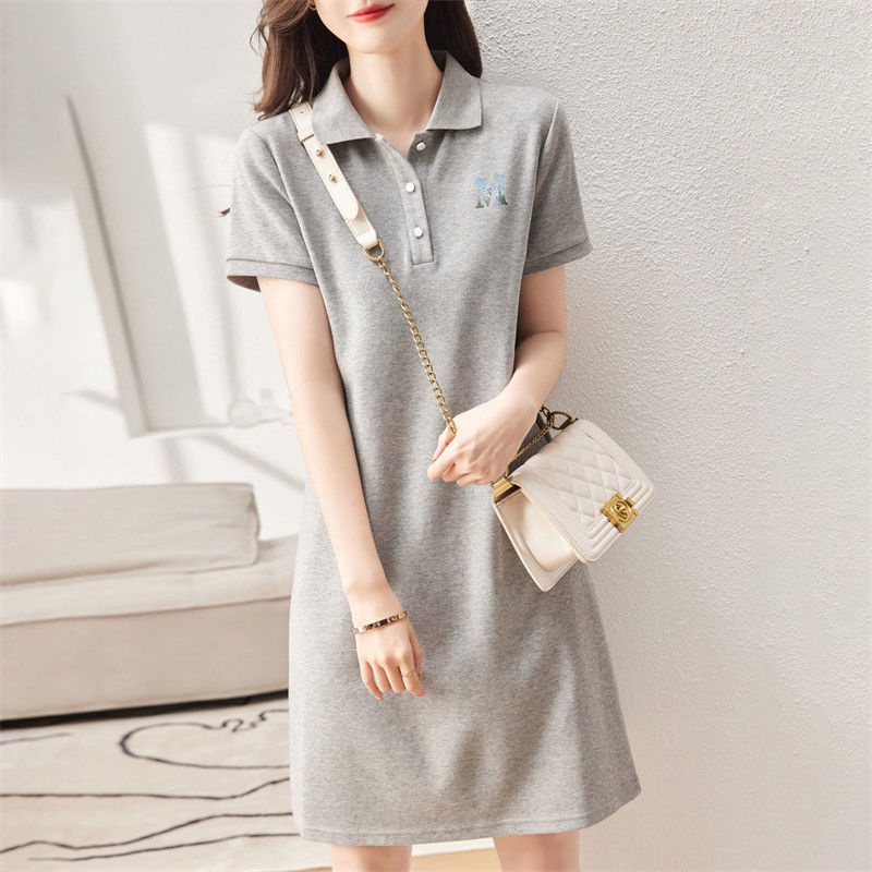 Đầm Thun Cổ POLO Dáng Chữ a Tay Ngắn Dáng Rộng Thời Trang Mùa Hè Hàng Mới