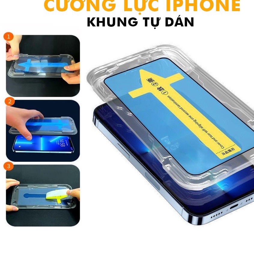 Kính cường lực tự dán iphone xs max 11 pro max 12 pro max 13 pro max X Xr - Full màn hình [Khung tự động dán Blue Arrow]