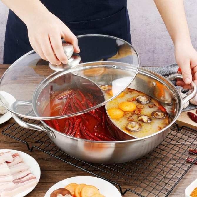 [Vua lẩu] Nồi lẩu hotpot 2 ngăn size to 30cm bằng inox