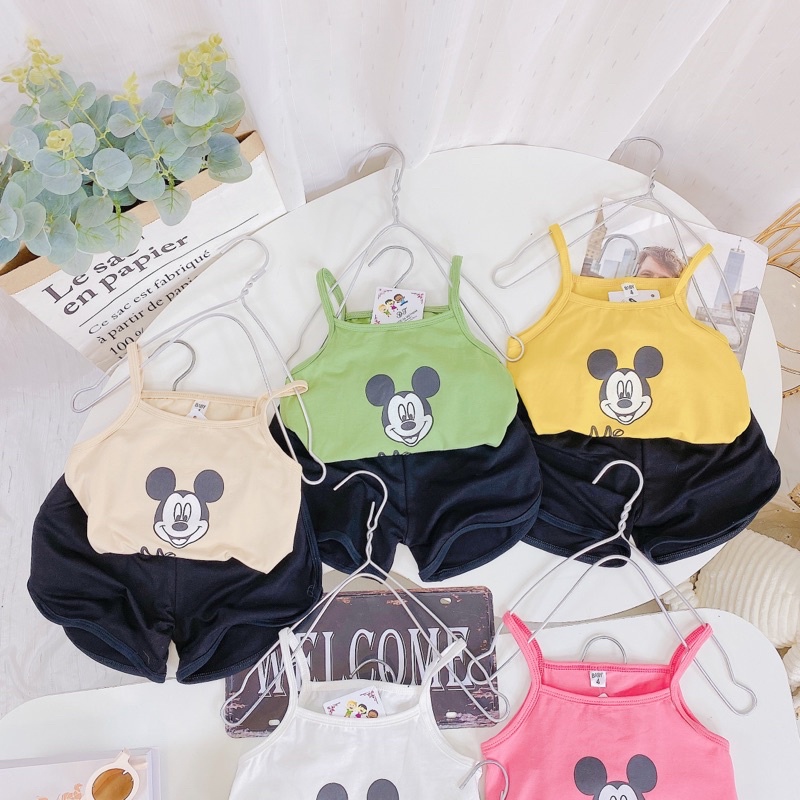 Bộ Quần Áo Bé Gái Hai Dây Bộ 2 Dây In Hình Micky Siêu Xinh Vải Cotton Cho Bé Từ 8-18kg Mẫ HD03