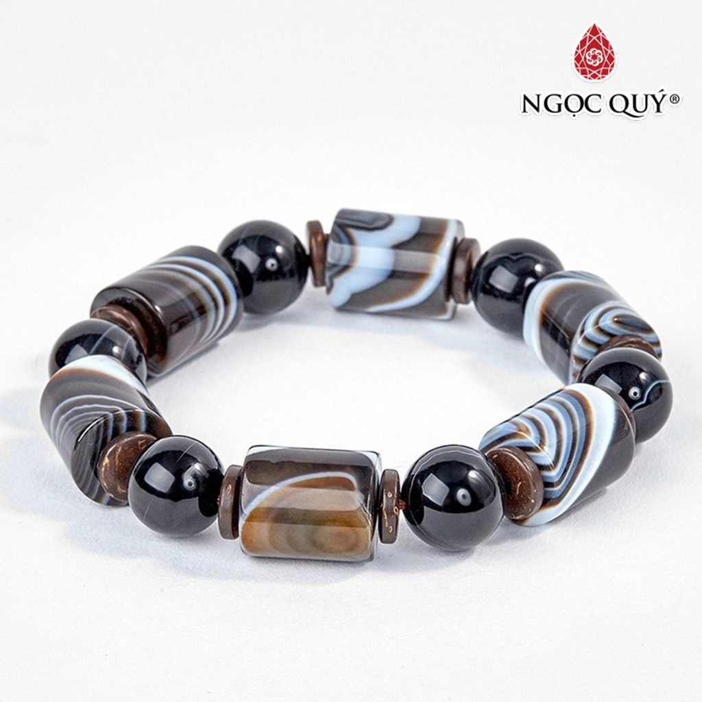 Vòng Tay Mã Não Đen Đốt Tròn Đốt 14mm - Ngọc Quý
