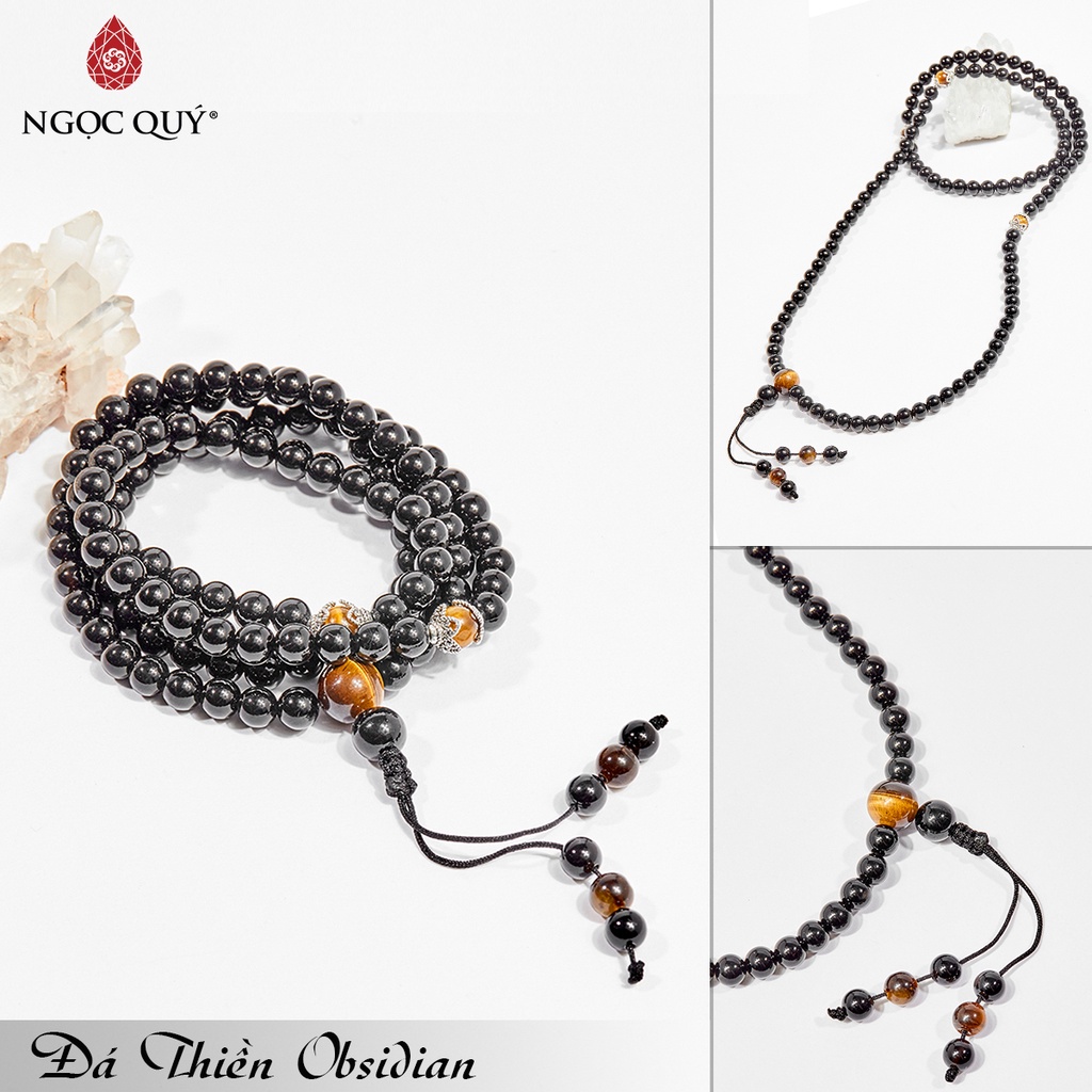 Vòng chuỗi 108 hạt đá obsidian - Ngọc Quý