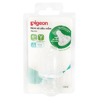 ( ĐỦ SIZE ) 2 Núm Ty Silicone Siêu Mềm Cổ Hẹp Pigeon