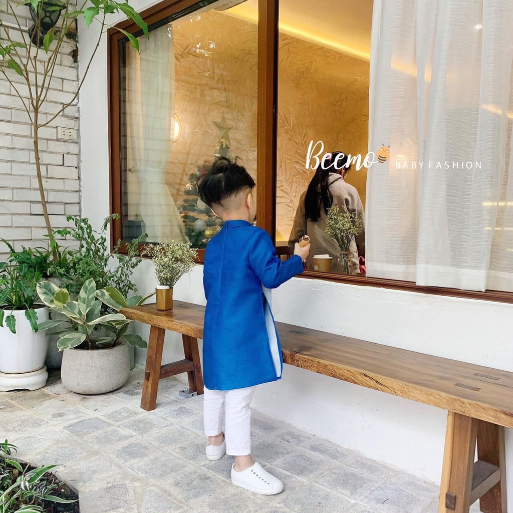 Áo dài bạch hạc vần mây cho bé trai