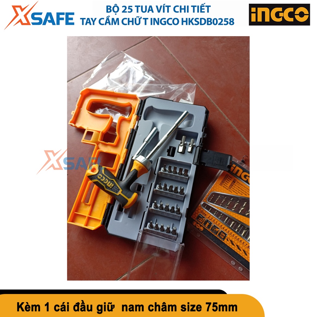 Bộ tua vít đa năng INGCO HKSDB0258 tay cầm chữ T 25 chi tiết, đóng mở 2 chiều tự động có nam châm [CHÍNH HÃNG][XSAFE]