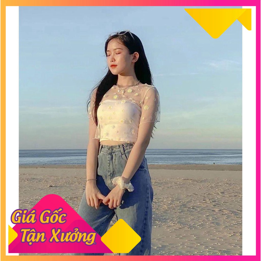 SET 2 MÓN CROPTOP HOA CÚC LƯỚI ❤️ SET ÁO TUBE QUÂY MIX ÁO REN LƯỚI CHIFON HOA CÚC ĐEN TRẮNG [Sales]