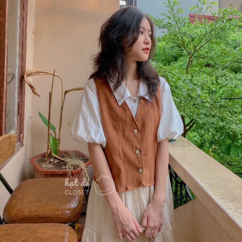 Áo khoác ghi lê form ngắn phong cách vintage 🍁