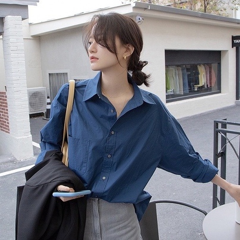 Áo sơ mi GENAISHA tay dài dáng rộng thời trang Hàn Quốc dành cho nữ
