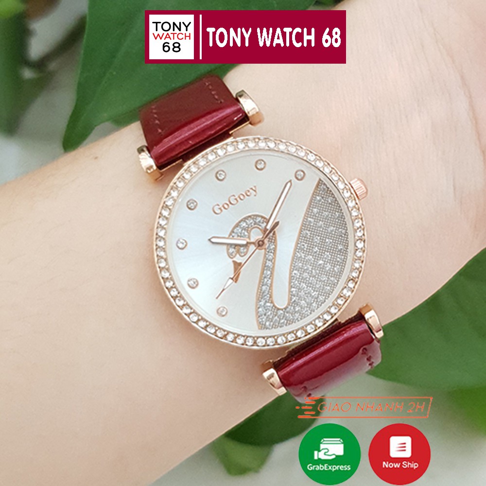 Đồng hồ nữ Gogoey đẹp dây da đỏ mặt ngọc thiên nga chống nước chính hãng Tony Watch 68 | BigBuy360 - bigbuy360.vn