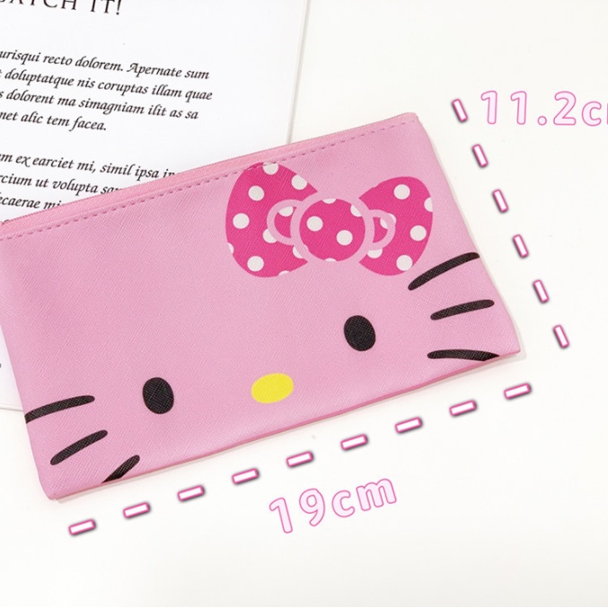 Ví đựng bút XIAODUOJIAJU da pu in hình mèo hello kitty có khóa kéo tiện dụng