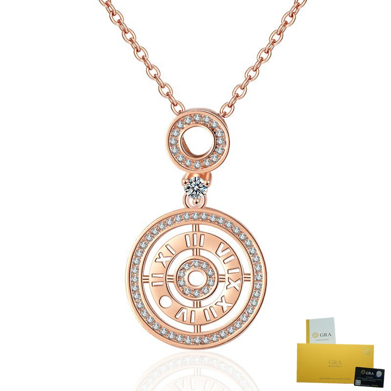 Vòng cổ chữ số la mã với mặt dây chuyền xương đòn, moissanite trắng tròn trên nền vàng hồng 18K