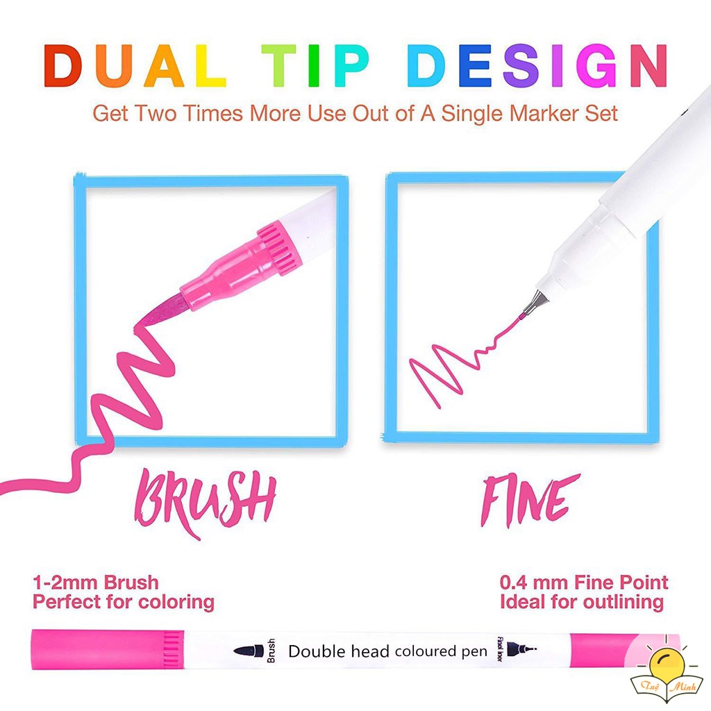 Bút dual tip 2 đầu gồm đầu lông brush + đầu liner viết calligraphy B07 Tuệ Minh