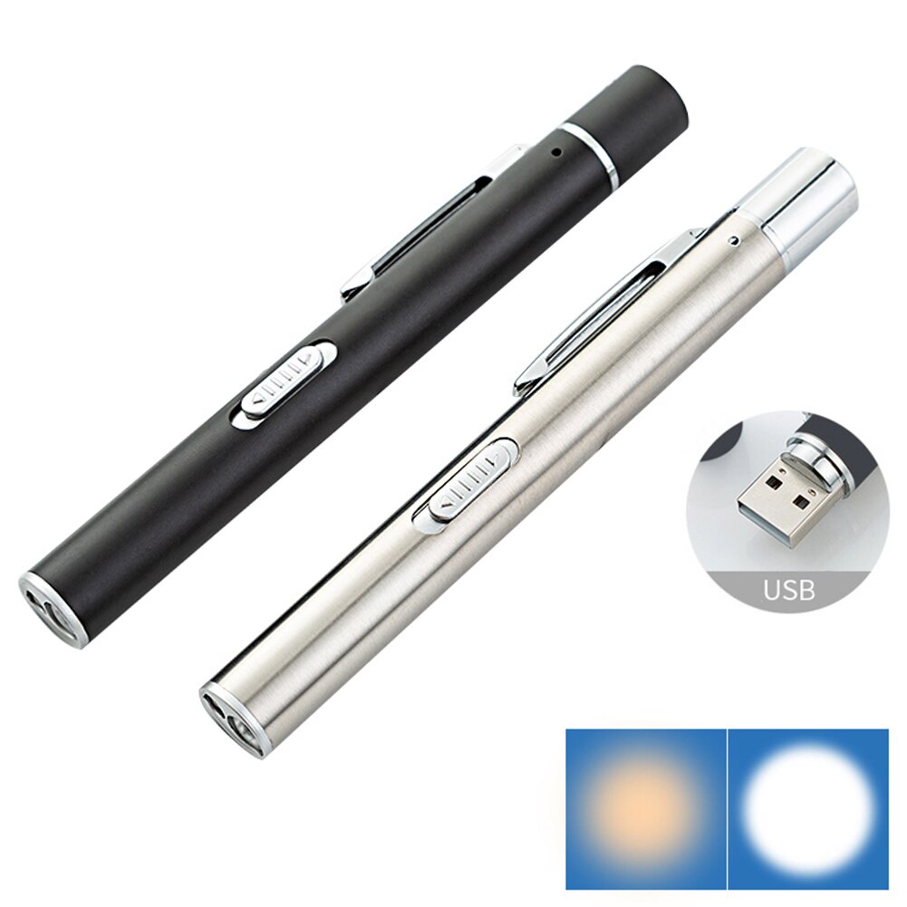 Đèn Pin Led Mini Sạc USB Dạng Bút Bằng Thép Không Gỉ