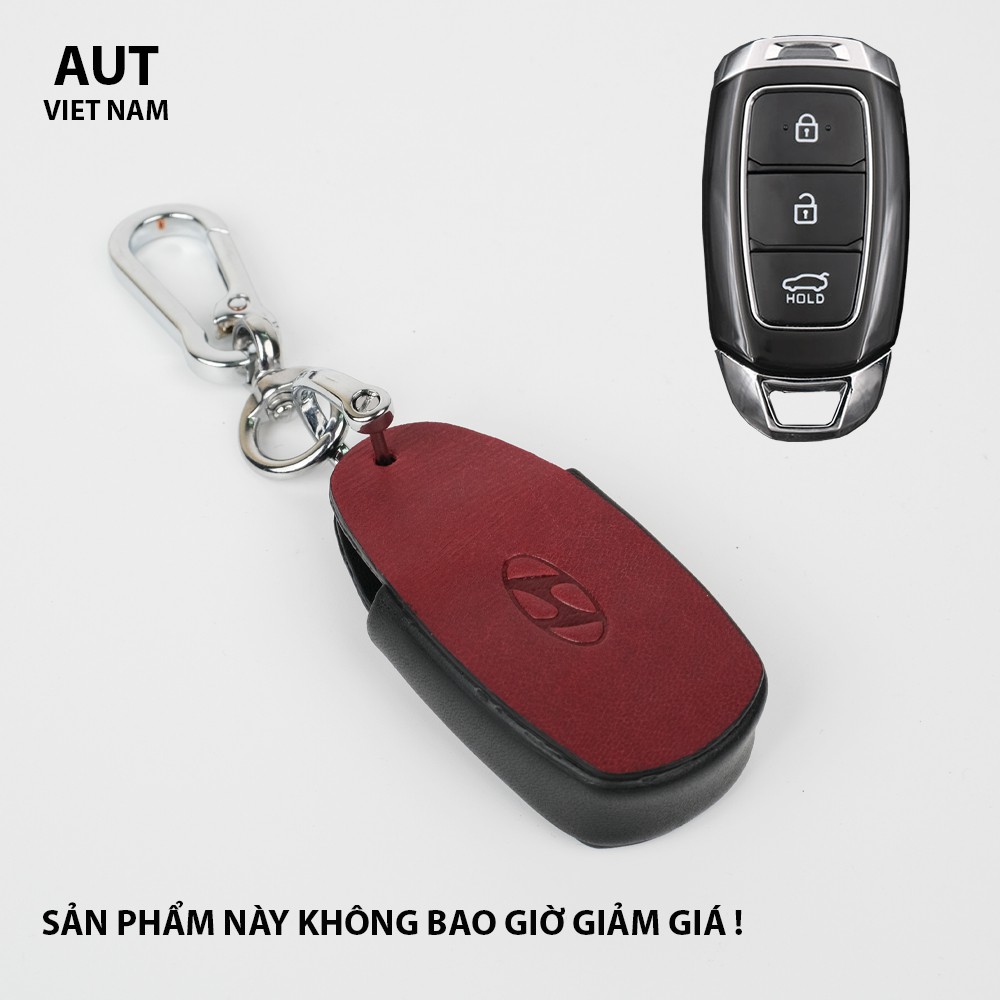 Bao da chìa khóa Hyundai 3 nút mới - handmade da bò thật