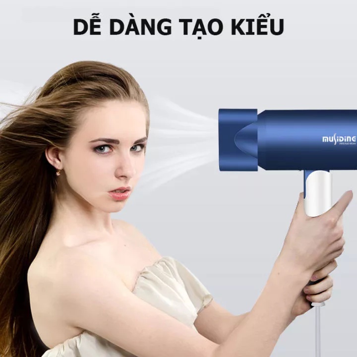 Máy sấy tóc cao cấp MuSidine công suất lớn 2000W, thiết kế gấp gọn,công nghệ ion âm chuyên nghiệp sấy lạnh và bảo vệ tóc