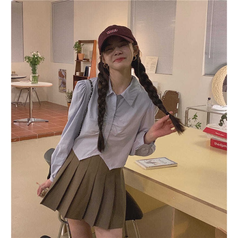 Áo Croptop Tay Dài Cổ Polo Màu Trơn Cỡ Lớn Thời Trang Cho Nữ