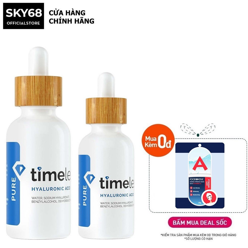 Tinh Chất Cấp Nước, Dưỡng Ẩm Sâu Timeless Hyaluronic Acid 100% Pure Serum 30ml/60ml