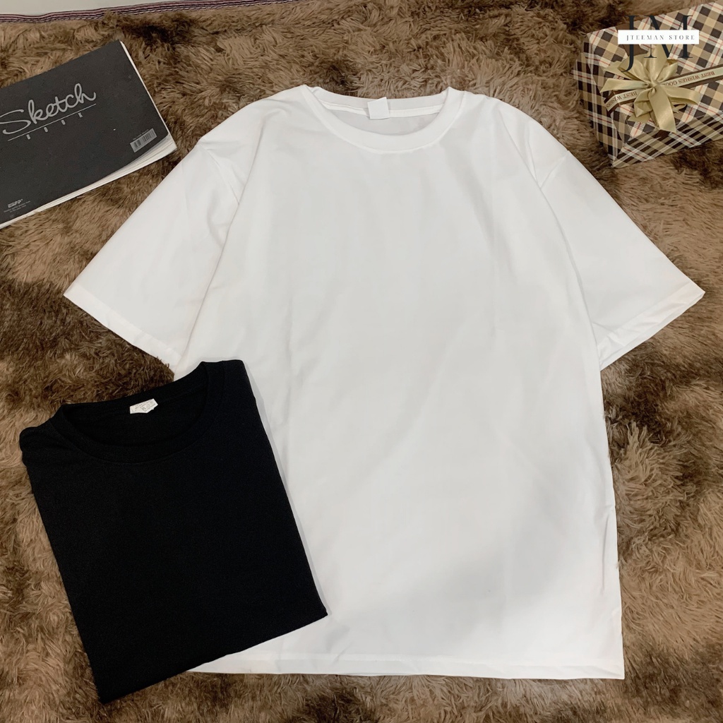 Áo thun trơn Jteeman, áo phông trơn nam nữ tay lỡ form rộng vải cotton 4 chiều cao cấp 3 màu trắng đen xám JT11