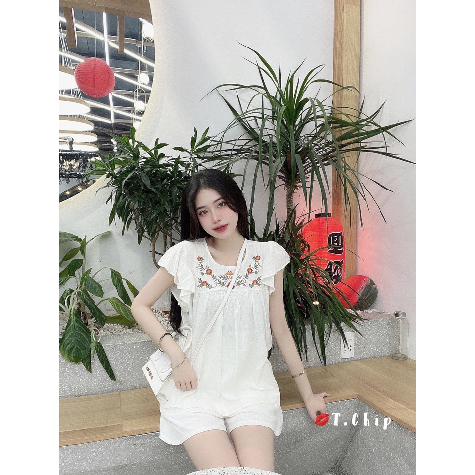 Bộ đồ cộc tay hoa thêu cách tiên đũi mềm