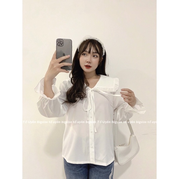 (T.U Bigsize 50-80kg) Áo Sơ Mi Cổ Bèo Dài Tay Buộc Dây Phong Cách Baby Hottrend 2022 #110