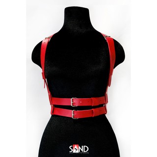 Đai ngực da 2 dây bụng khoen inox