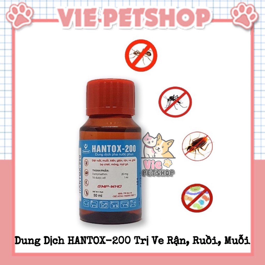 [CHÍNH HÃNG] Dung Dịch HANTOX 200 Xịt Môi Trường Diệt Ve Chó, Bọ Chét, Rận, Ruồi, Muỗi Chai 50ml | Vie PETSHOP