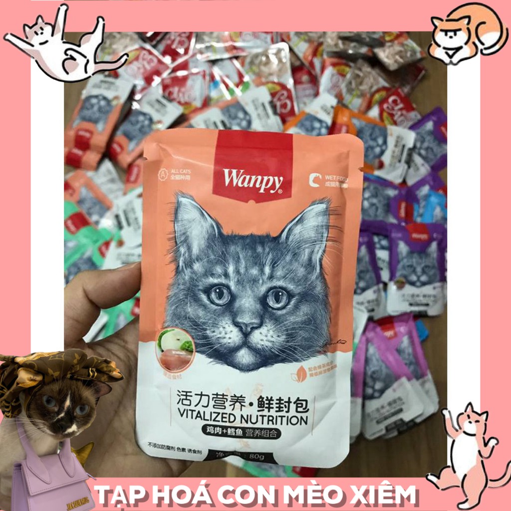 Combo pate cho mèo Wanpy 80g, thức ăn tăng cân mập mèo con lớn nhỏ Con Mèo Xiêm