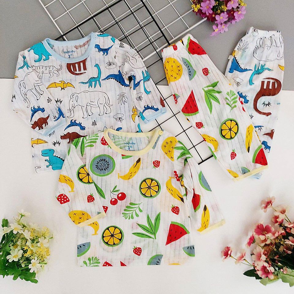 [THANH LÝ] Combo 05 bộ cotton giấy nằm điều hòa cho bé trai &amp; bé gái (4-14kg)